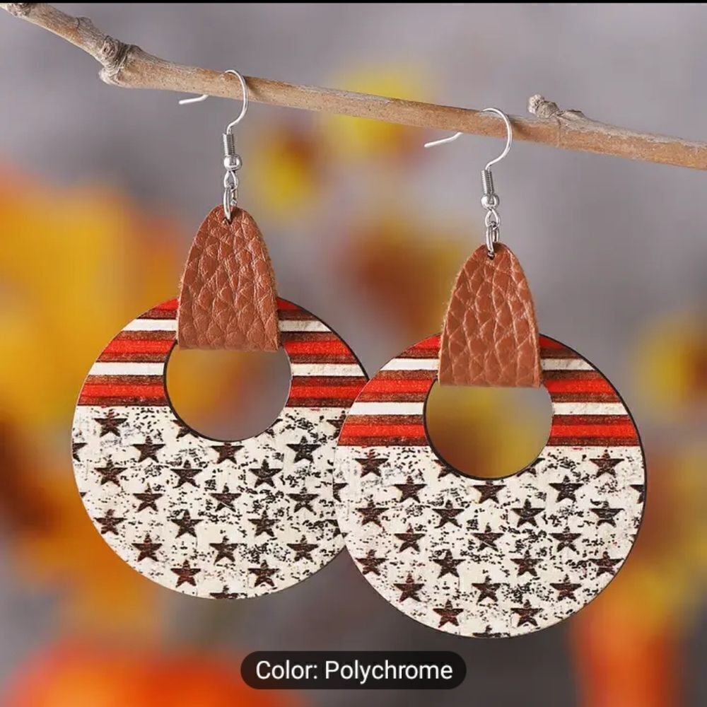 Round earrings American vintage ethnic striped new e19